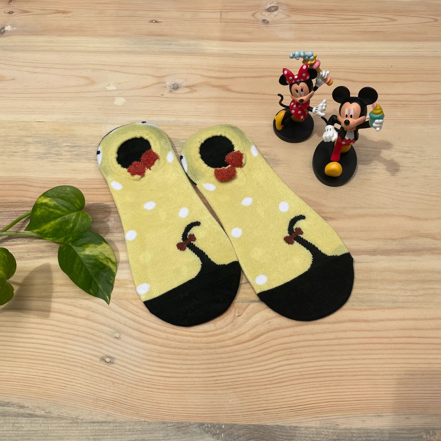 Cat Tail No-Show Socks – Yellow Polka Dot Design Lazzy Socks India