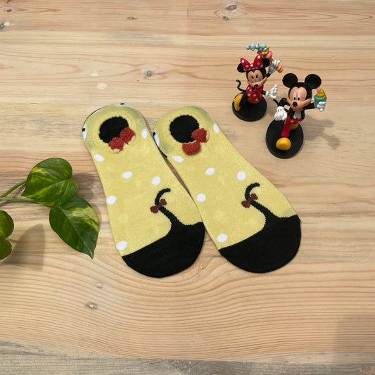 Cat Tail No-Show Socks – Yellow Polka Dot Design  Lazzy Socks India