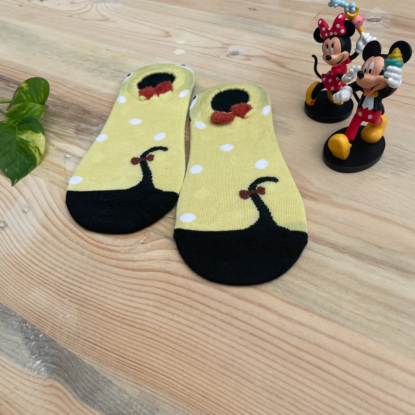Cat Tail No-Show Socks – Yellow Polka Dot Design Lazzy Socks India