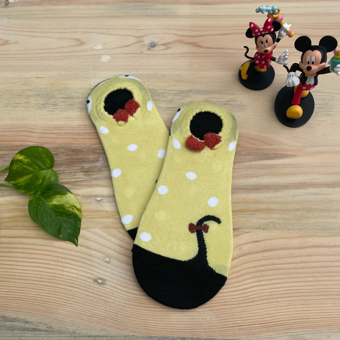 Cat Tail No-Show Socks – Yellow Polka Dot Design Lazzy Socks India