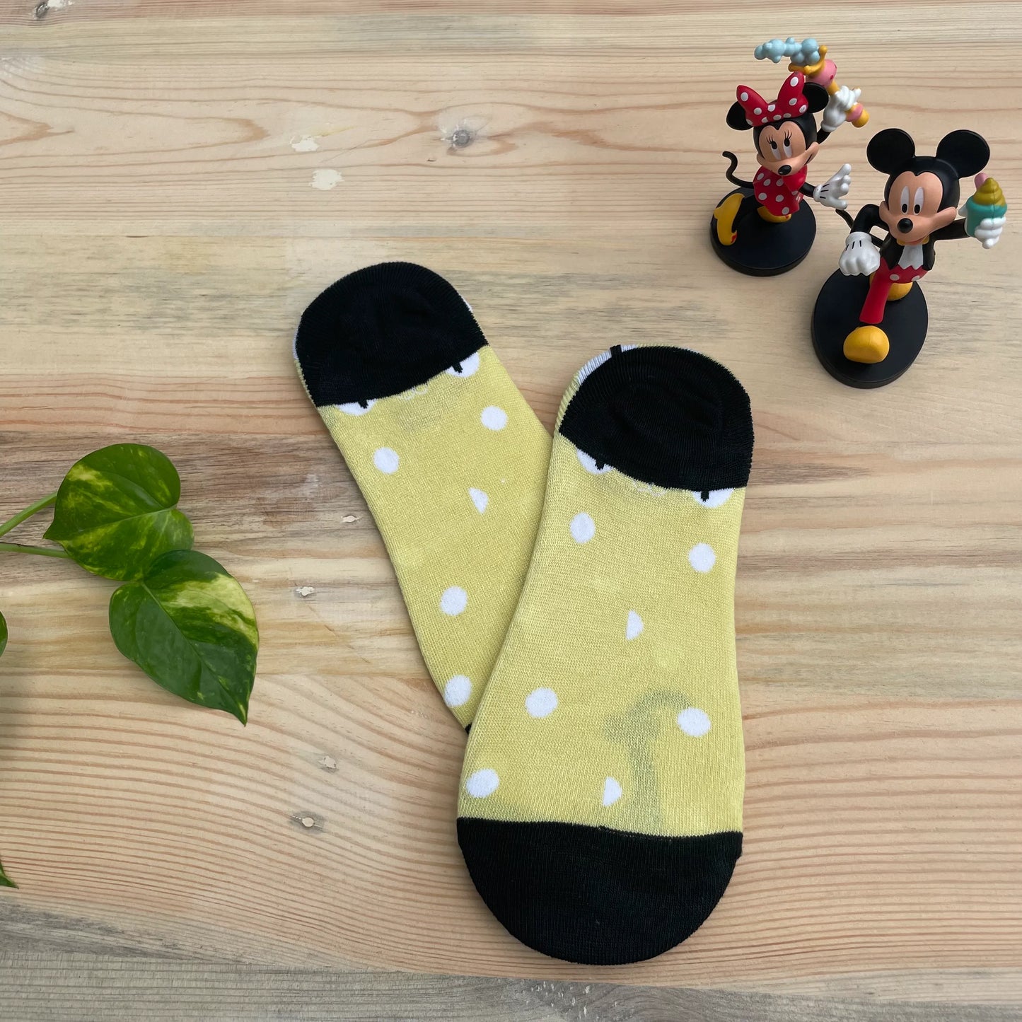 Cat Tail No-Show Socks – Yellow Polka Dot Design Lazzy Socks India
