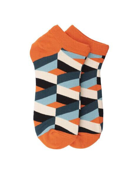 Color Block Pop Ankle Socks – Geometric Abstract Print | Lazzy Socks India