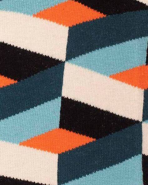 Color Block Pop Ankle Socks – Geometric Abstract Print | Lazzy Socks India