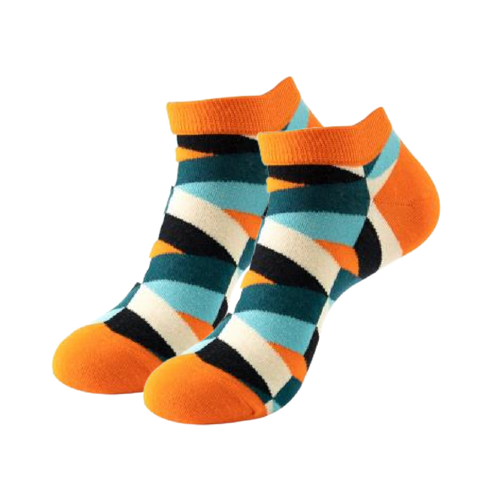 Color Block Pop Ankle Socks – Geometric Abstract Print | Lazzy Socks India
