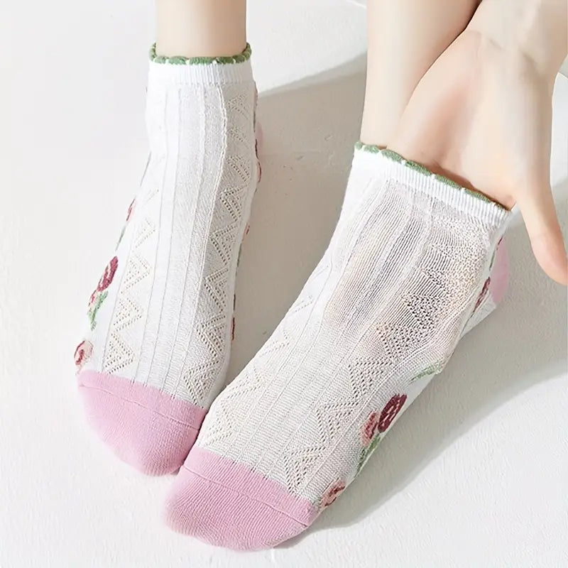 Delicate Tulip Bud & Frill Ankle Socks (Pack of 5) Lazzy Socks India