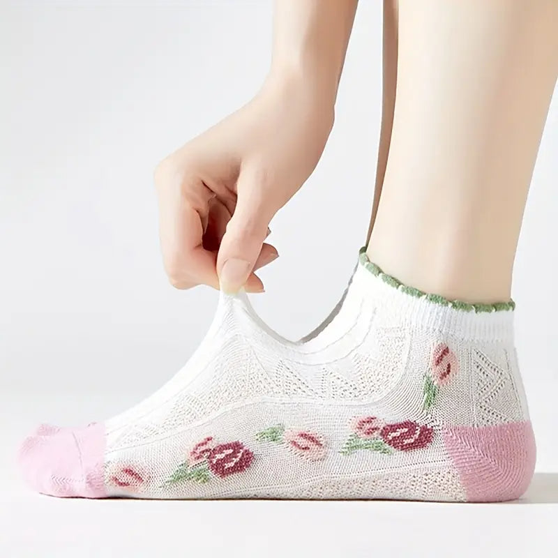 Delicate Tulip Bud & Frill Ankle Socks (Pack of 5) Lazzy Socks India