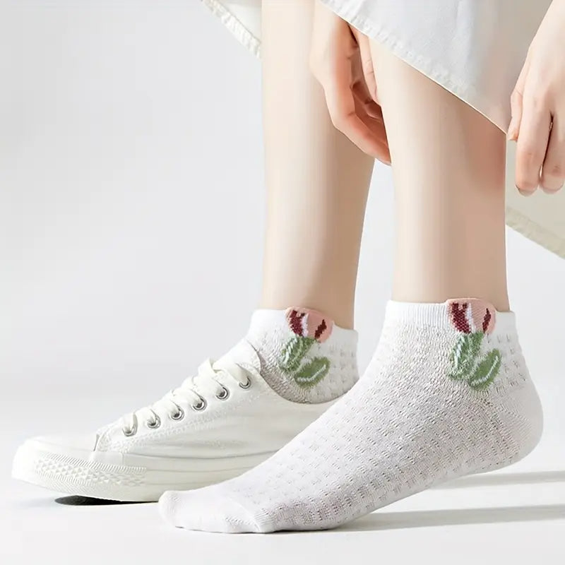 Delicate Tulip Bud & Frill Ankle Socks (Pack of 5) Lazzy Socks India