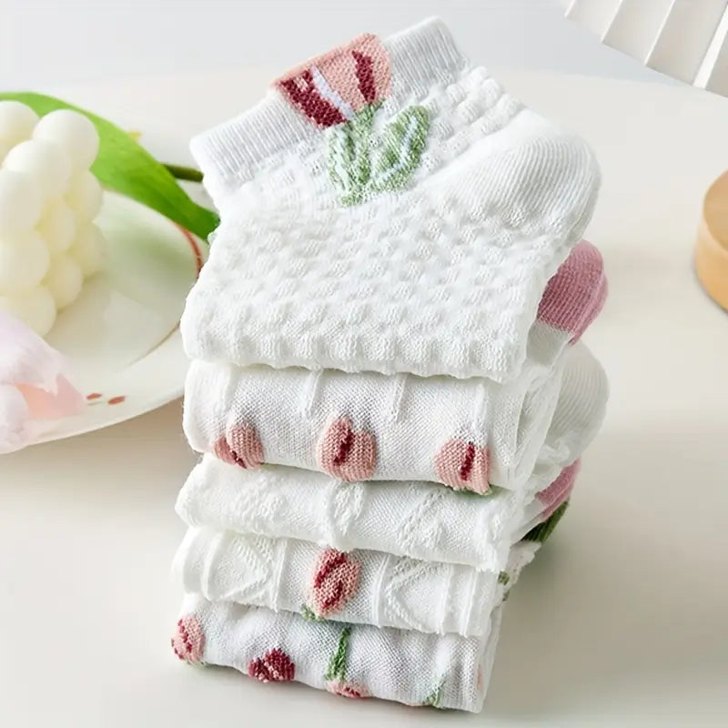 Delicate Tulip Bud & Frill Ankle Socks (Pack of 5) Lazzy Socks India
