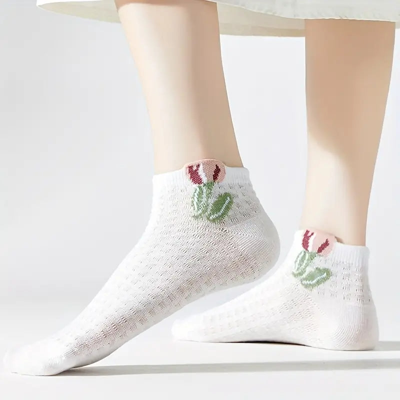 Delicate Tulip Bud & Frill Ankle Socks (Pack of 5) Lazzy Socks India