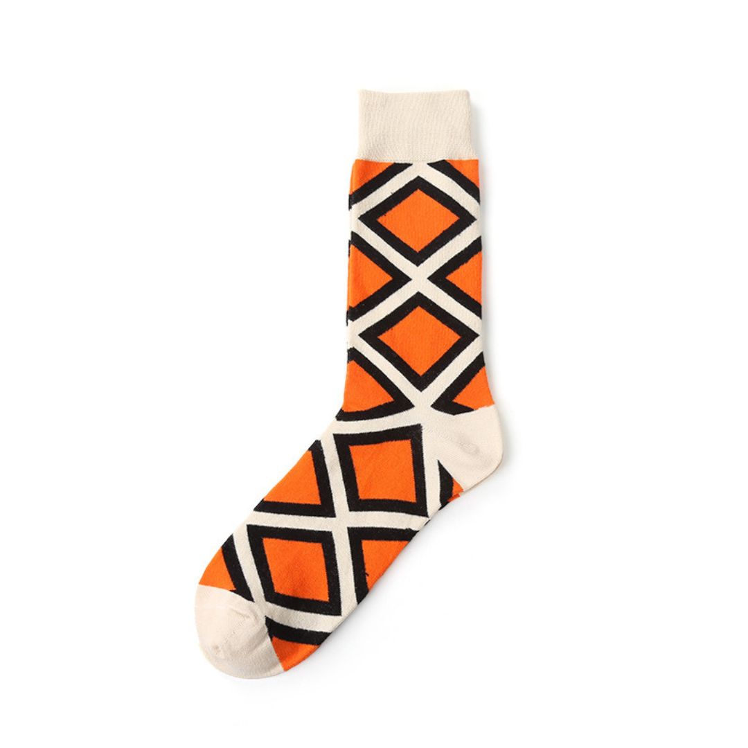 Elevate Your Style with Geometry Orange Formal Crew Socks | Lazzy Socks