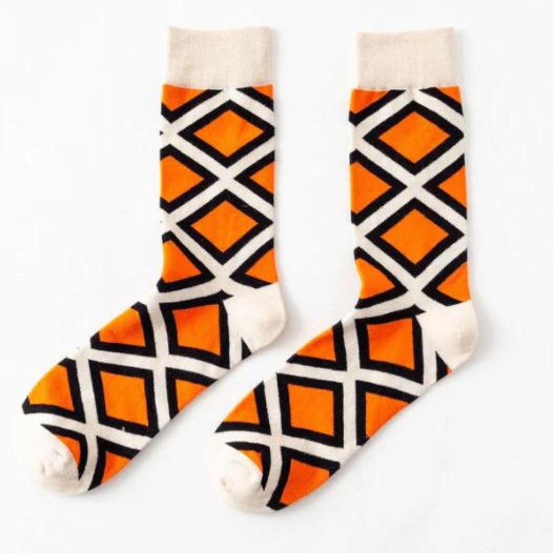 Elevate Your Style with Geometry Orange Formal Crew Socks | Lazzy Socks