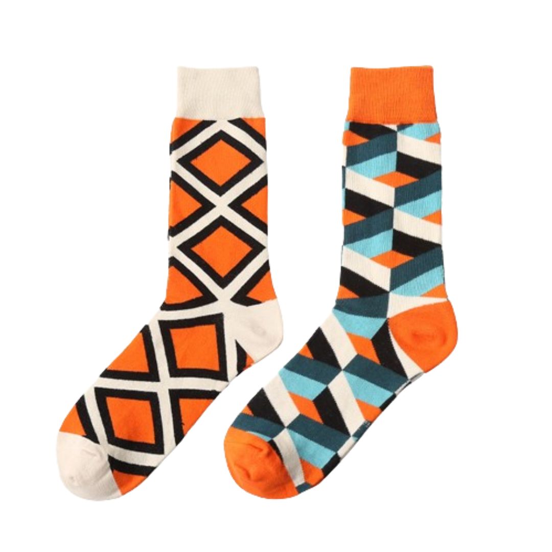 Elevate Your Style with Geometry Orange Formal Crew Socks | Lazzy Socks