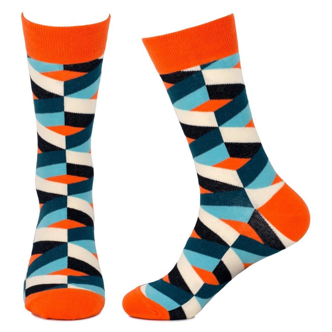 Elevate Your Style with Geometry Orange Formal Crew Socks | Lazzy Socks