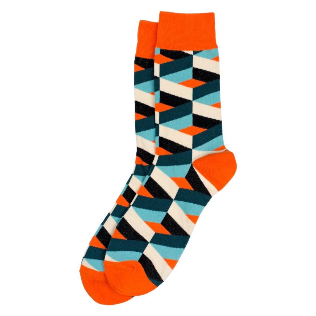 Elevate Your Style with Geometry Orange Formal Crew Socks | Lazzy Socks