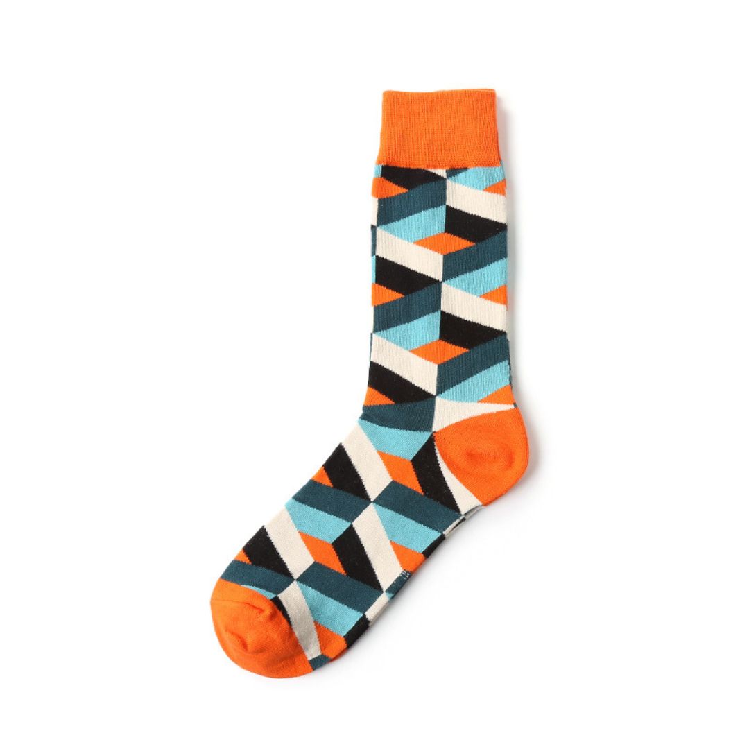 Elevate Your Style with Geometry Orange Formal Crew Socks | Lazzy Socks