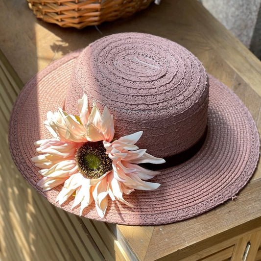 Florence Dusty Rose Sunflower Hat | Woven Cotton & Papyrus Blend