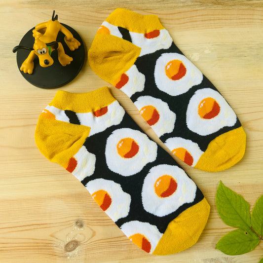 Fried Egg Ankle Socks – Quirky Breakfast Print  Lazzy Socks India