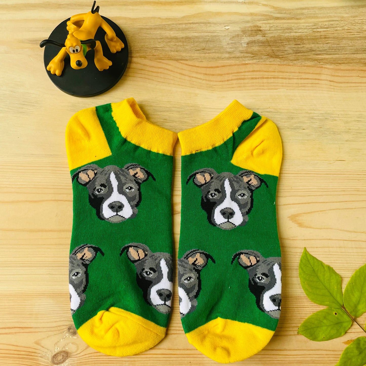 Pit Bull Ankle Socks – Fun Green Dog Print Lazzy Socks India