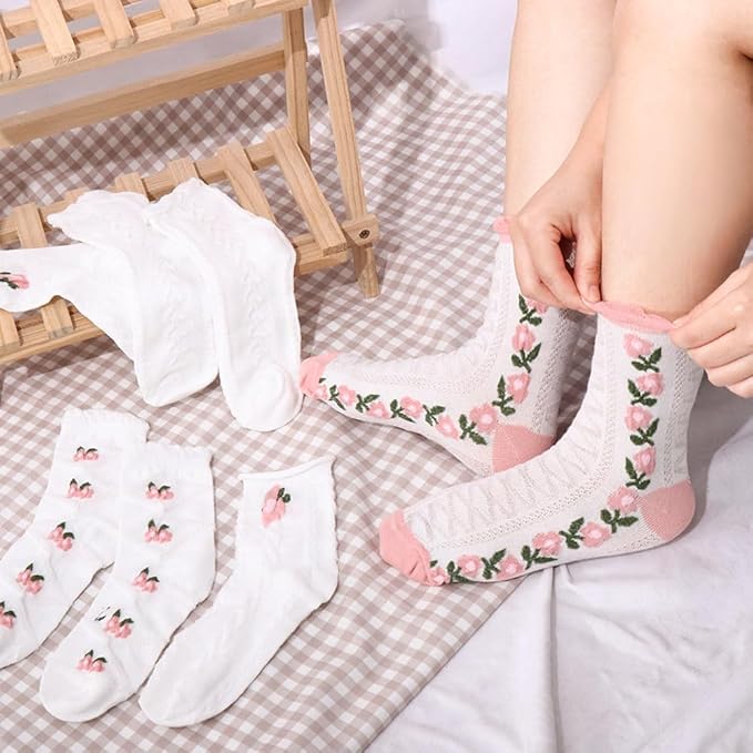 Romantic Ruffle & Floral Ankle Socks (Pack of 5) | Lazzy Socks India