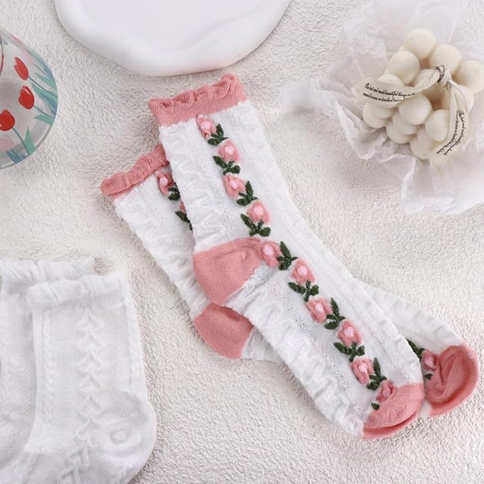 Romantic Ruffle & Floral Ankle Socks (Pack of 5) | Lazzy Socks India
