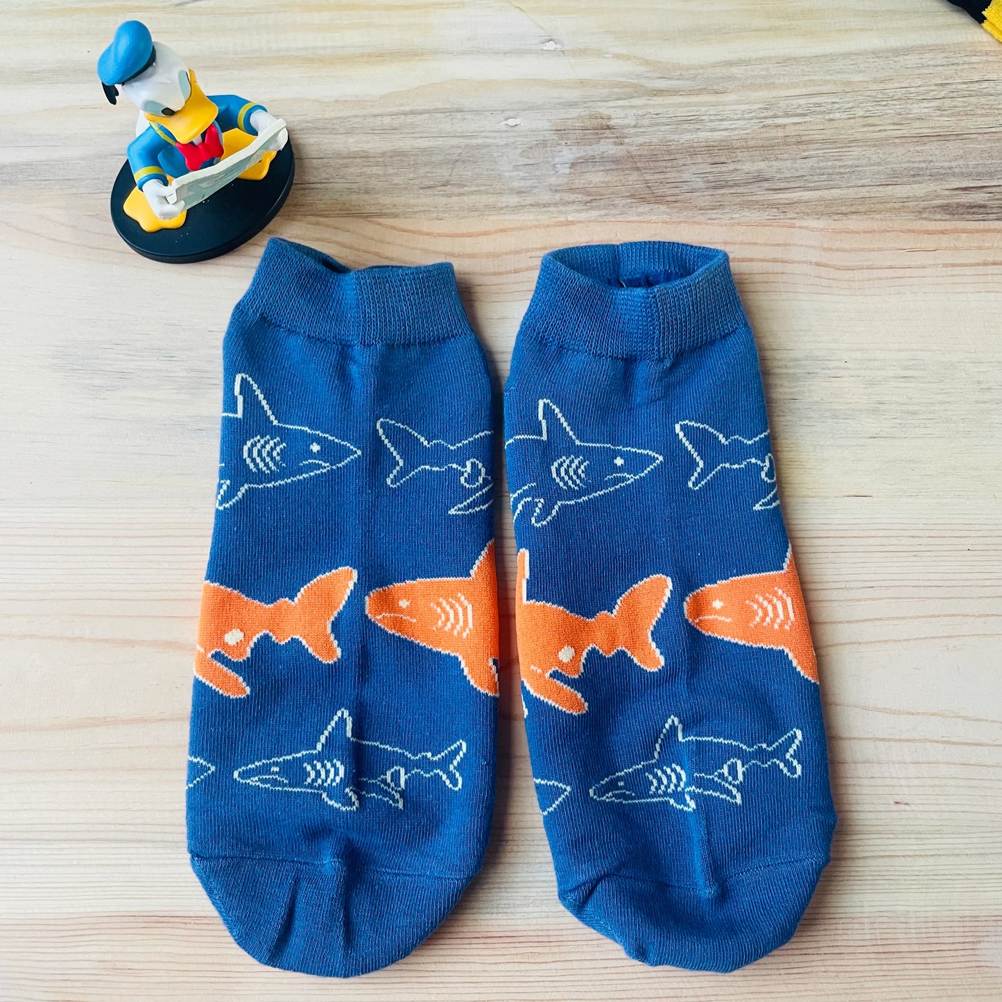 Shark Swarm Ankle Socks – Quirky Blue & Orange Design | Lazzy Socks India