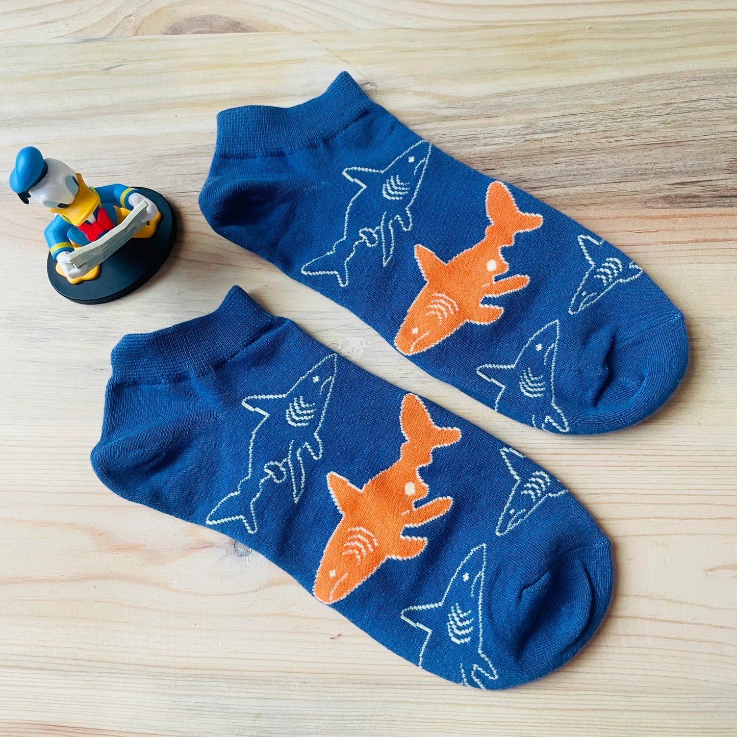 Shark Swarm Ankle Socks – Quirky Blue & Orange Design | Lazzy Socks India