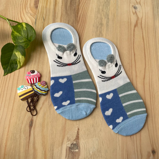 Sly Mouse Patchwork No-Show Socks – Blue Heart & Stripe Design  Lazzy Socks India