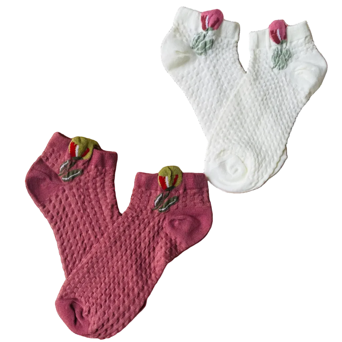 Tulip Bud Textured Ankle Socks (Pack of 2) | Lazzy Socks India