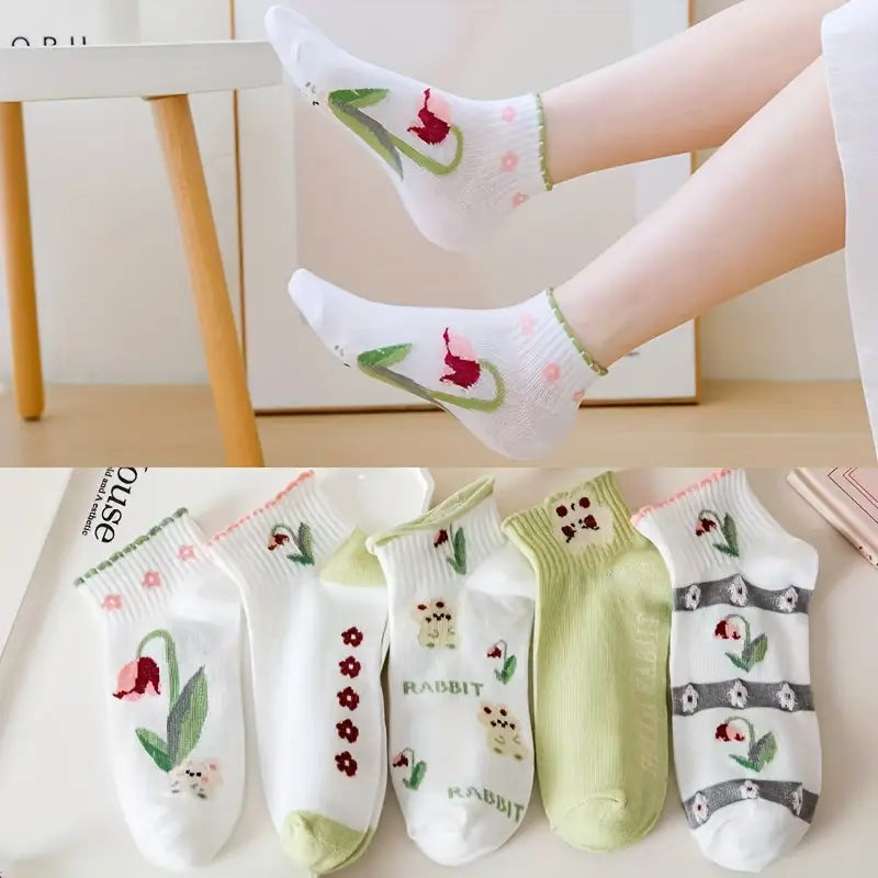 Tulip Garden Ankle Socks (Pack of 5) Lazzy Socks India