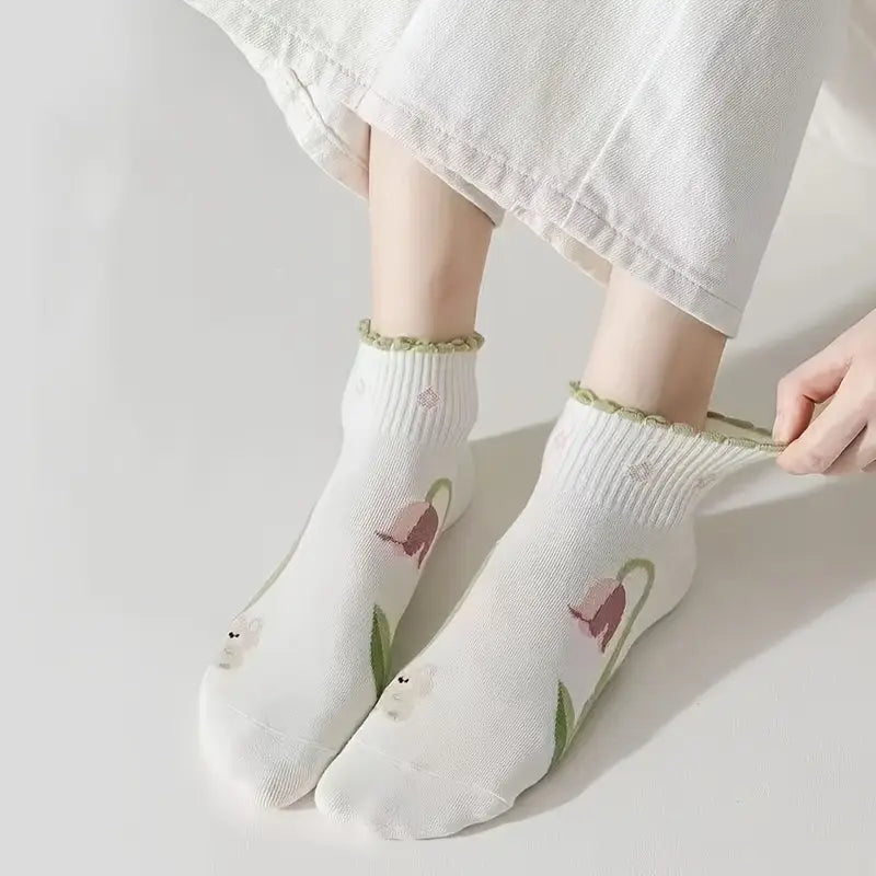 Tulip Garden Ankle Socks (Pack of 5) Lazzy Socks India