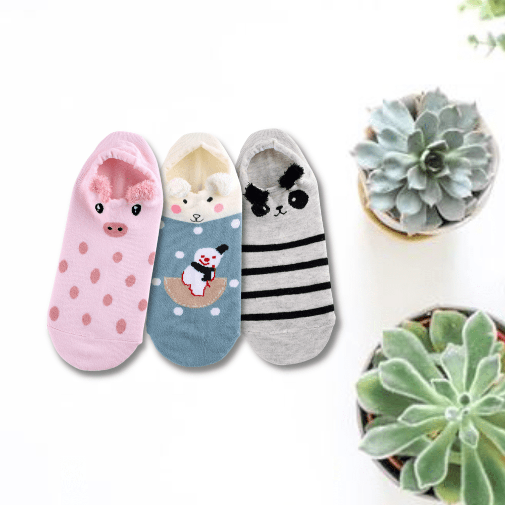 Cute Animal With Ears Unisex No Show Socks (pack of 3) from lazzy socks