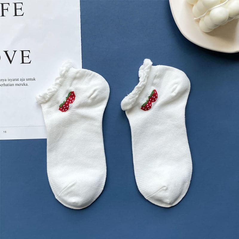 Cute White Red Strawberries Unisex Ankle Socks (Pack of 4) from lazzy socks