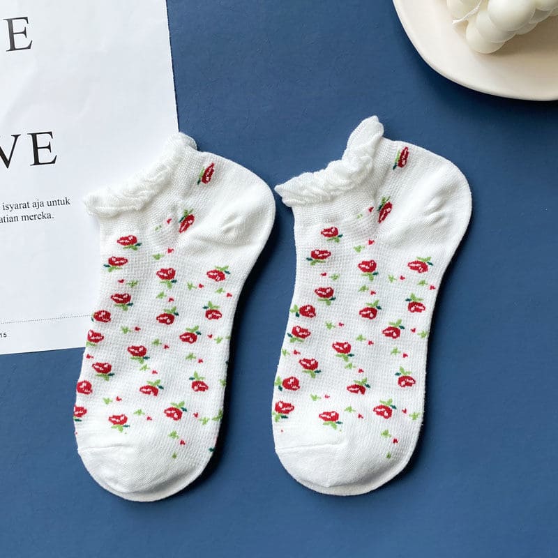 Cute White Red Strawberries Unisex Ankle Socks (Pack of 4) from lazzy socks