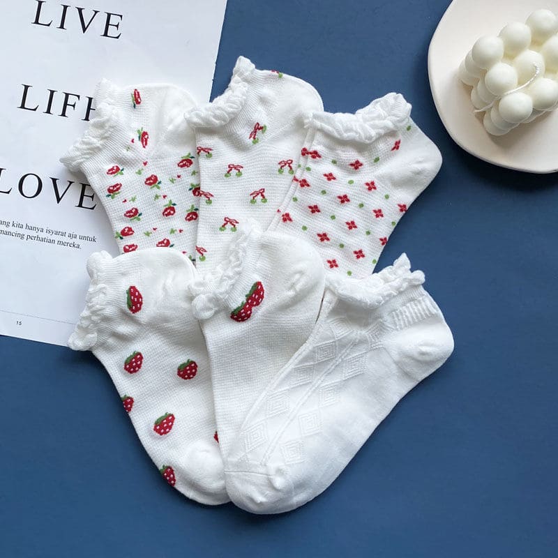 Cute White Red Strawberries Unisex Ankle Socks (Pack of 4) from lazzy socks