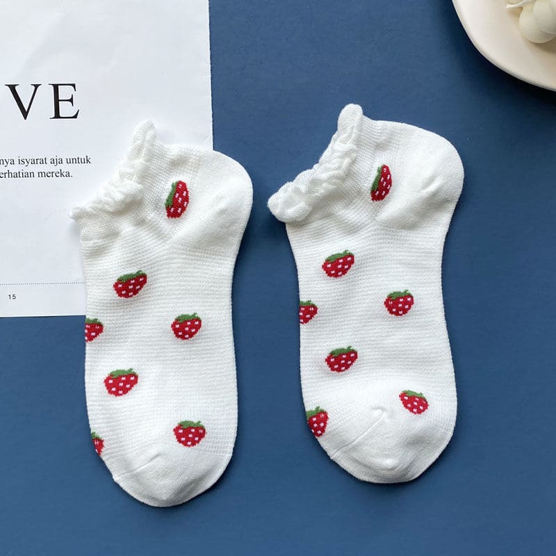 Cute White Red Strawberries Unisex Ankle Socks (Pack of 4) from lazzy socks