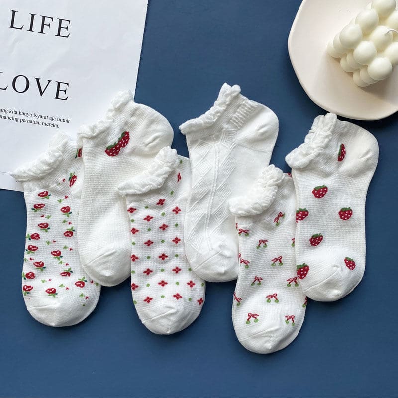 Cute White Red Strawberries Unisex Ankle Socks (Pack of 4) from lazzy socks
