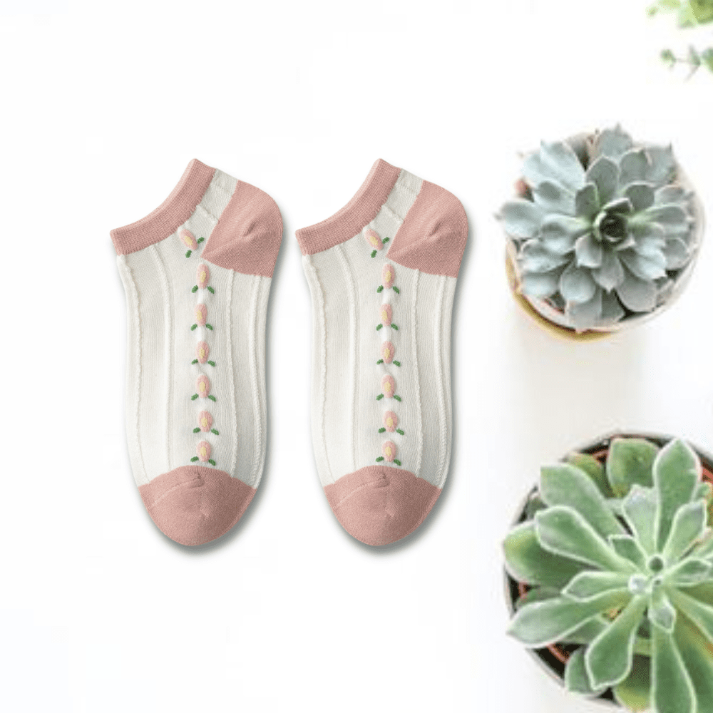 Pink Strawberry And Flowers Unisex Ankle Socks (Pack of 3) from lazzy socks