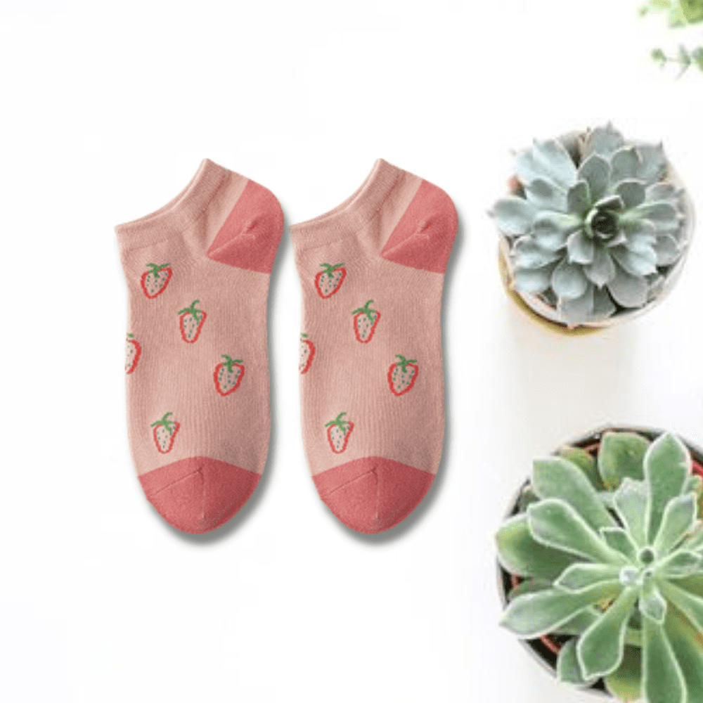 Pink Strawberry And Flowers Unisex Ankle Socks (Pack of 3) from lazzy socks