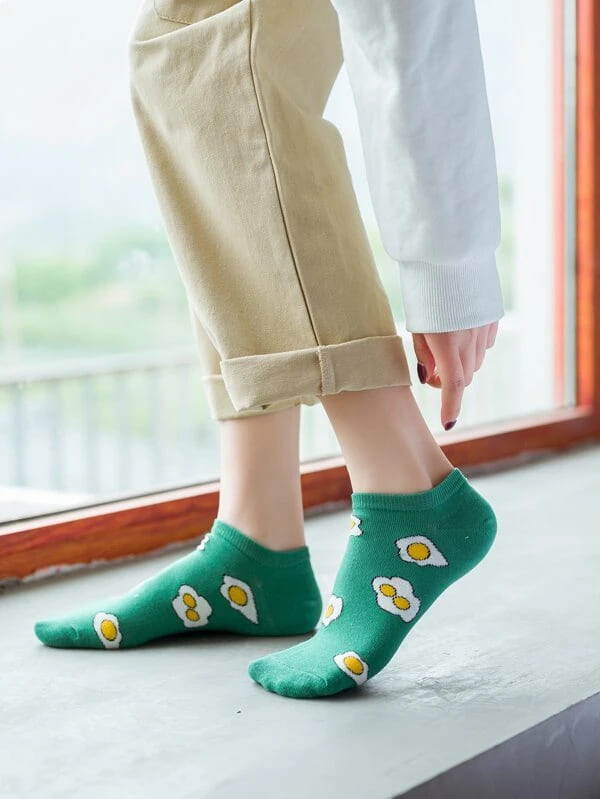 Sunny Side Up Egg Green Unisex Ankle Socks from lazzy socks