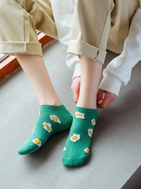 Sunny Side Up Egg Green Unisex Ankle Socks from lazzy socks