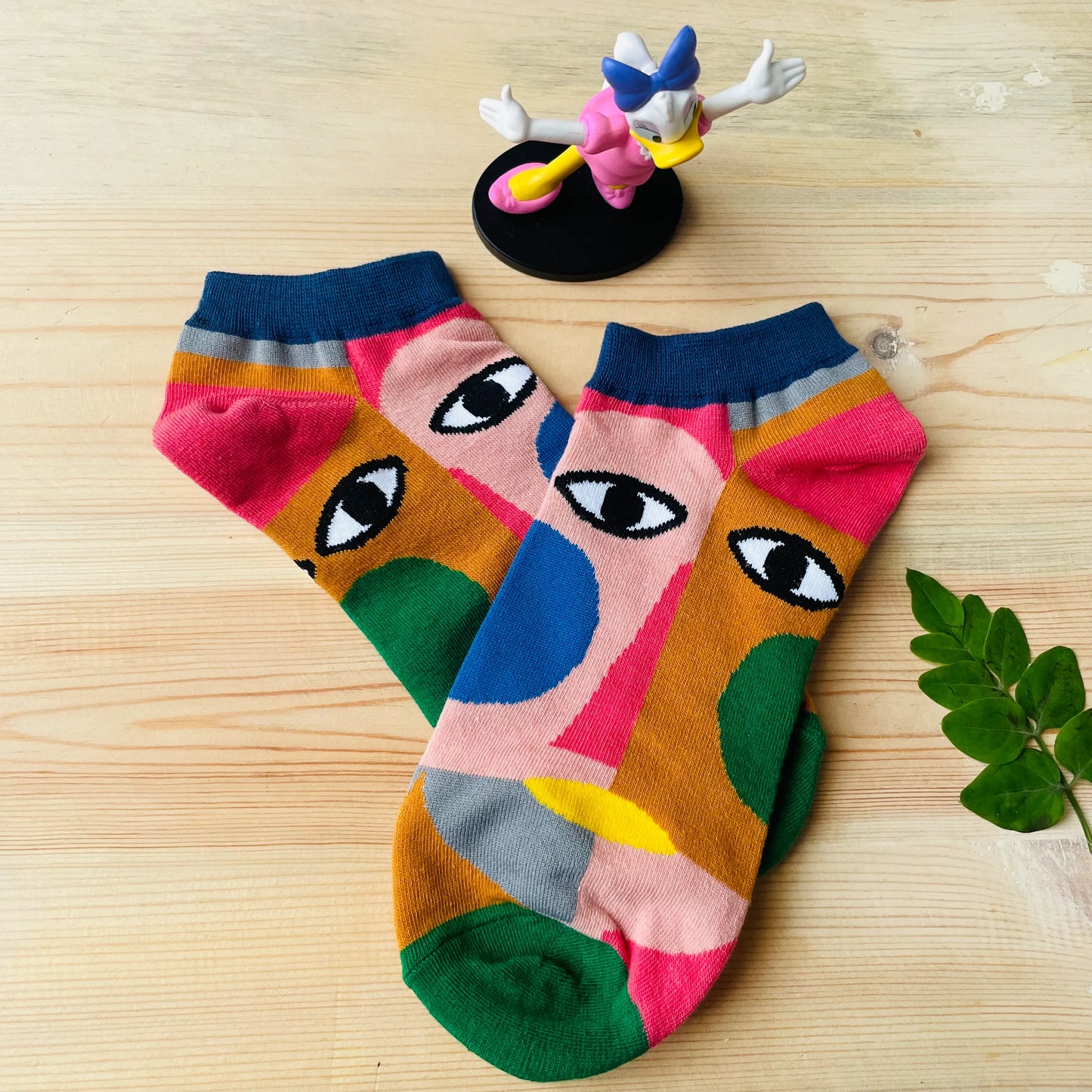 Abstract Face Art Ankle Socks – Colorful Expressionist Design  Lazzy Socks India