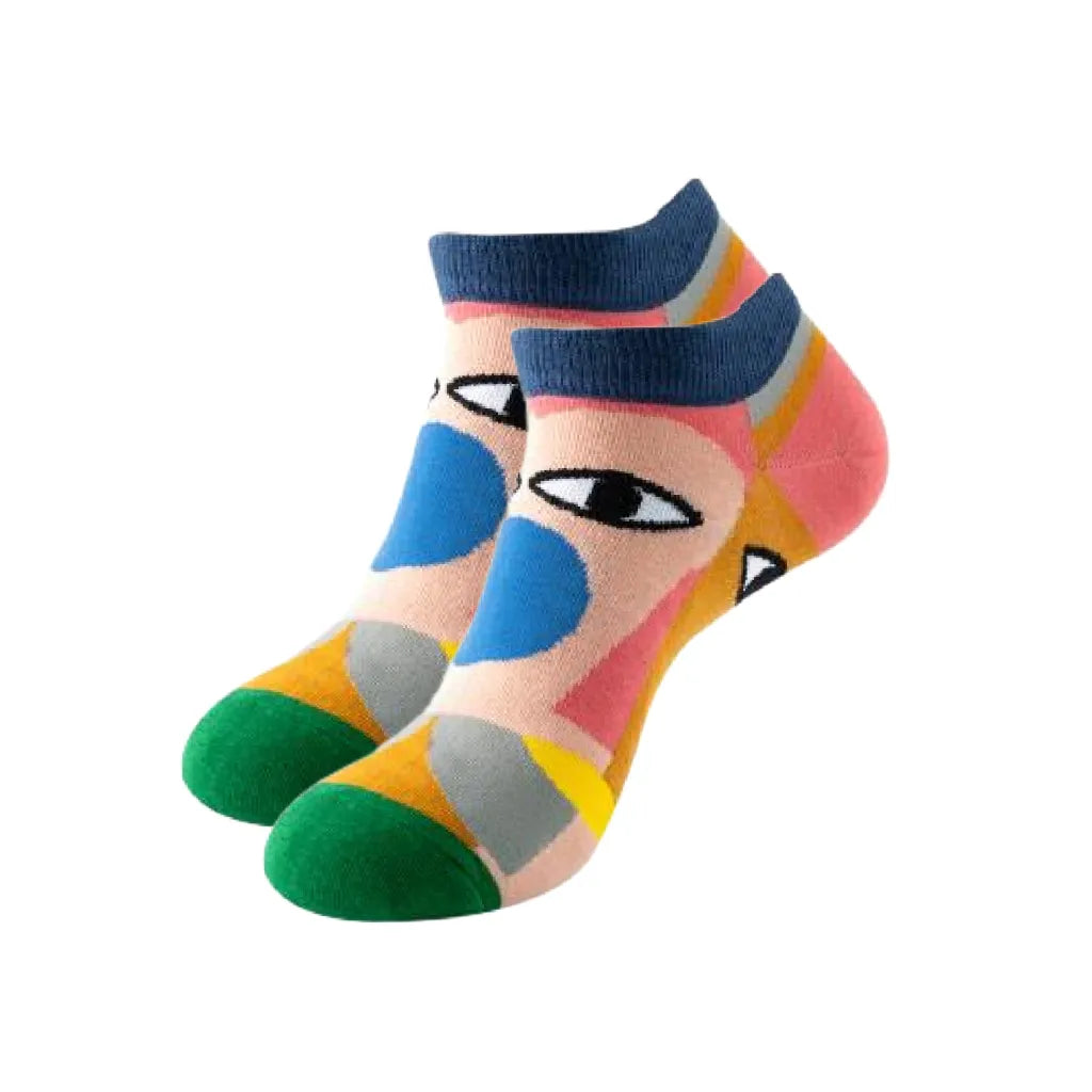 Colorful socks with abstract design on a white background