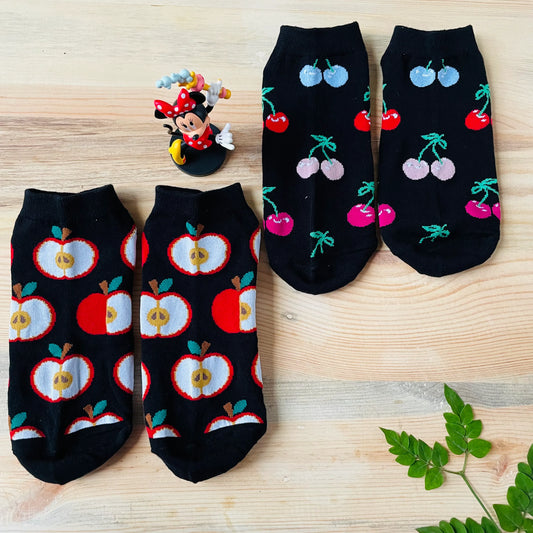 Apple & Cherry Ankle Socks (Pack of 2) – Fun Fruit Designs | Lazzy Socks India