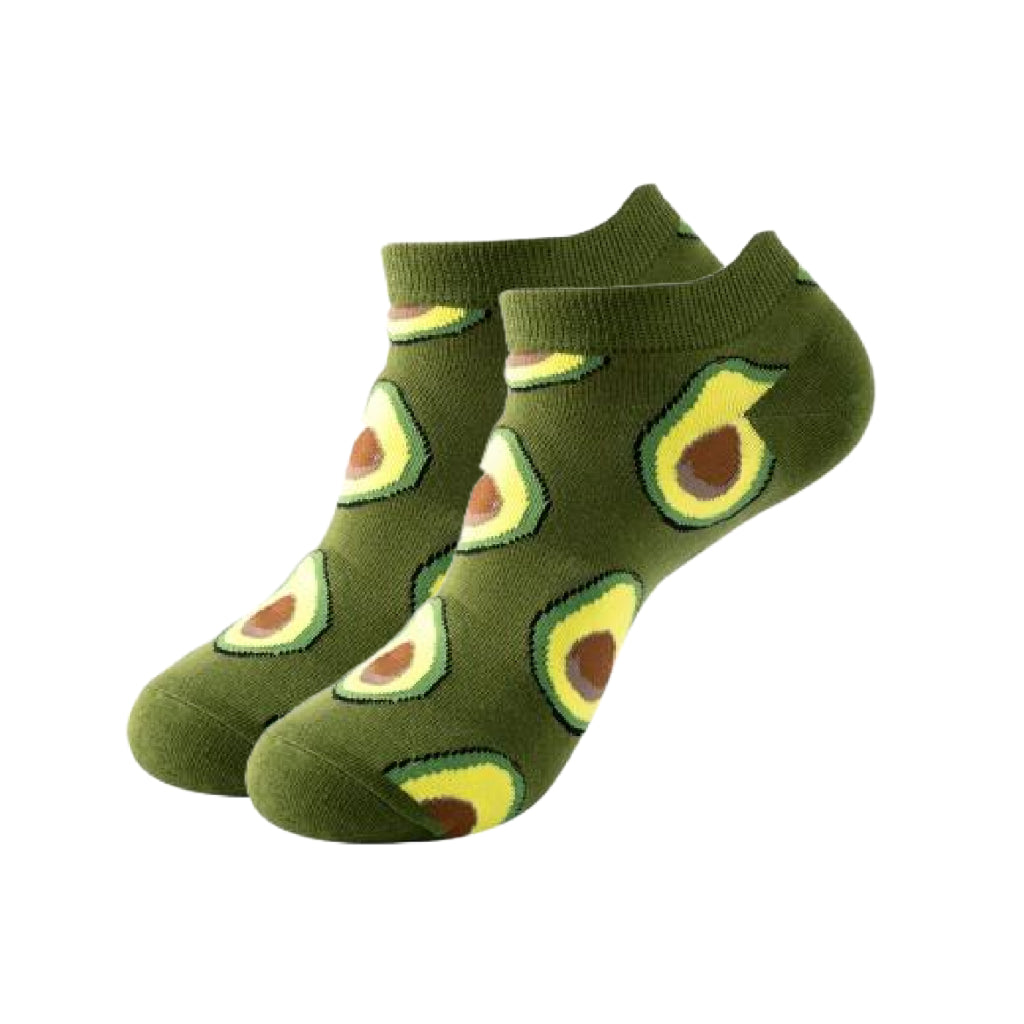 Green socks with avocado pattern on a white background