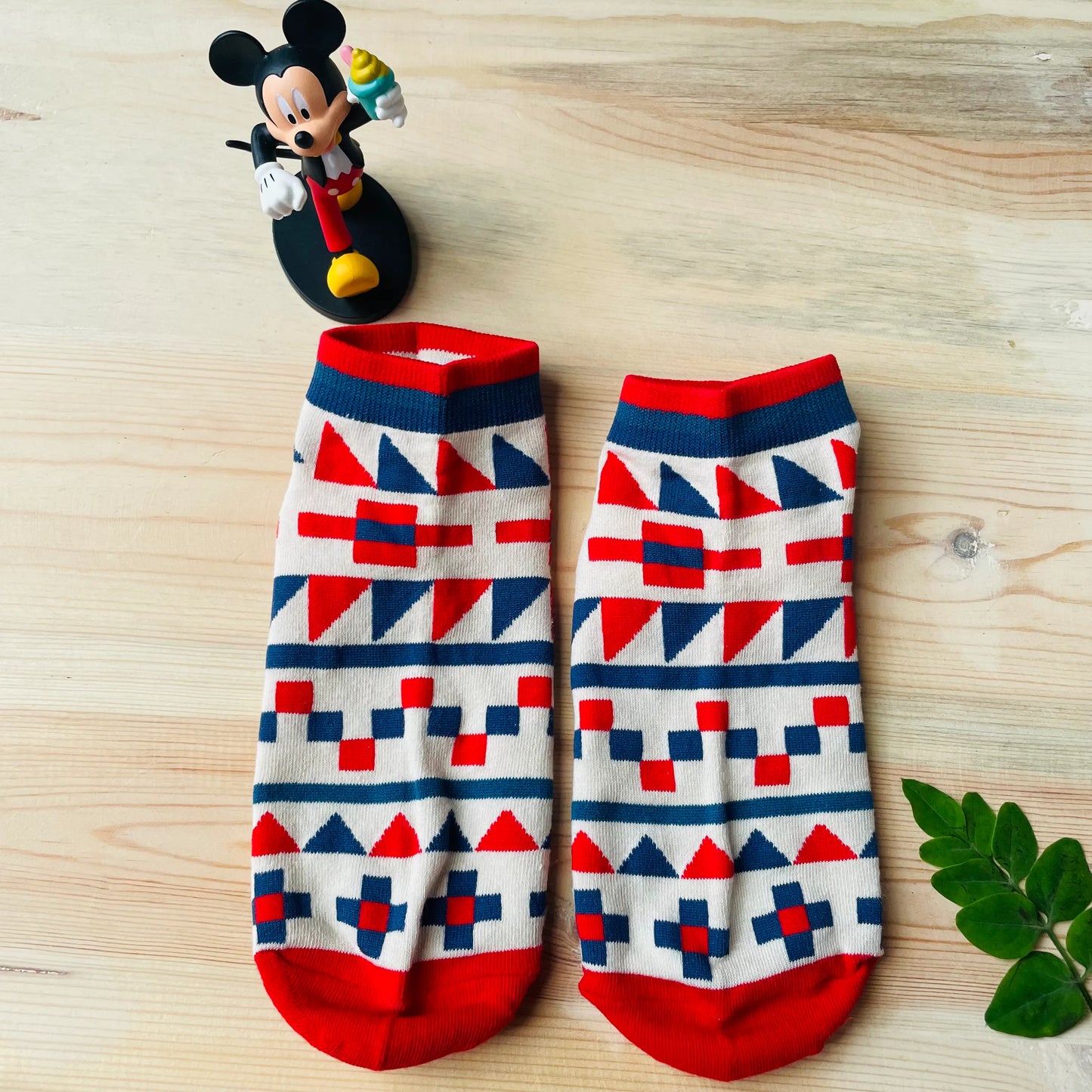 Aztec Spirit Ankle Socks – Geometric Red & Blue Print  Lazzy Socks India