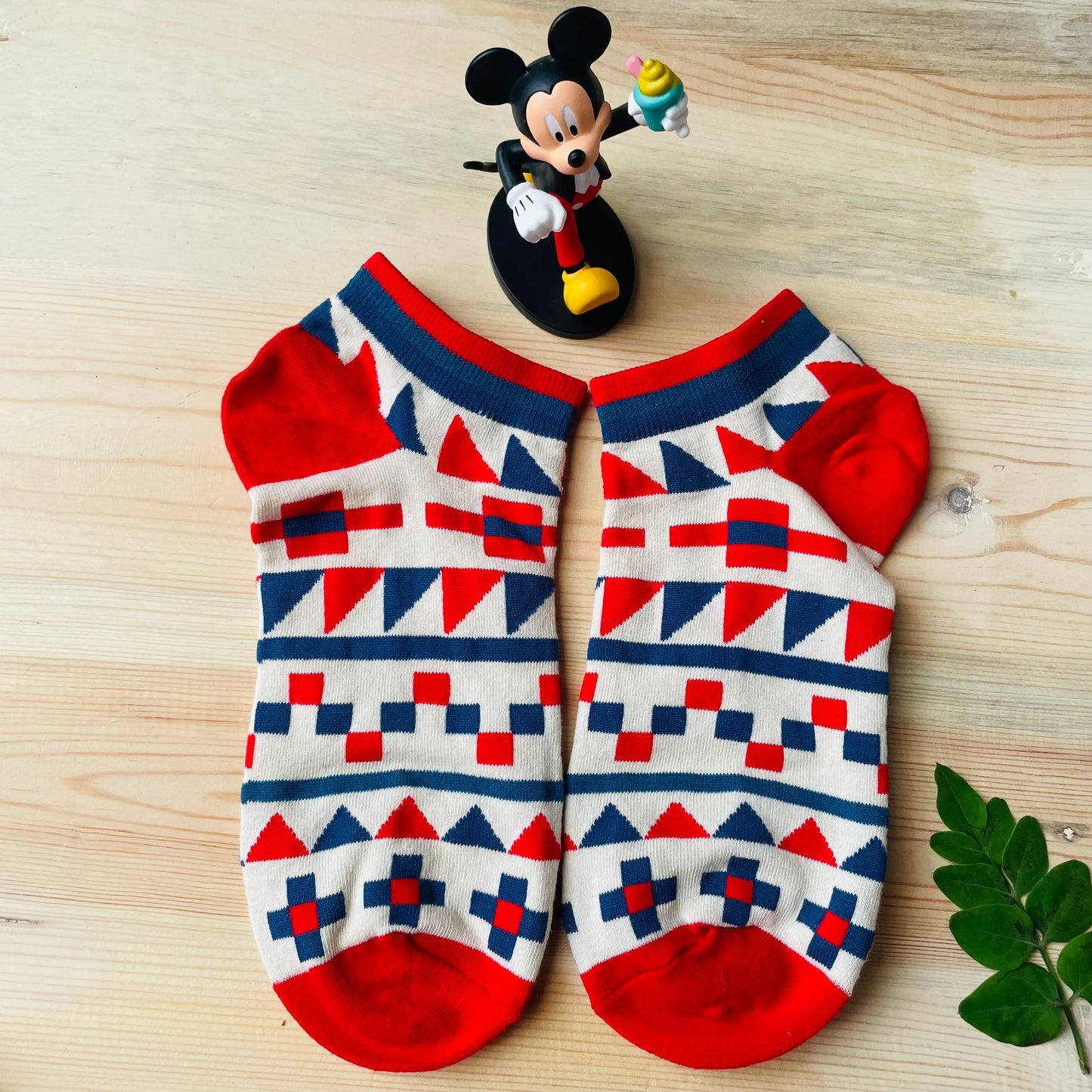 Aztec Spirit Ankle Socks – Geometric Red & Blue Print  Lazzy Socks India