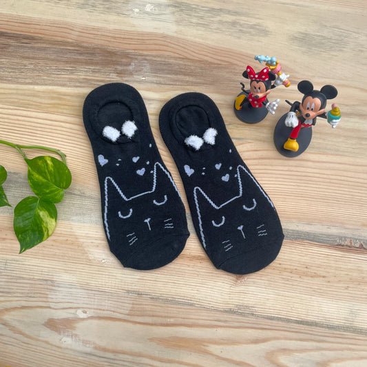 Black Cat No-Show Socks – Minimalist Kitty Design  Lazzy Socks India