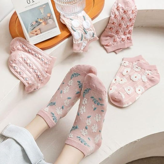 Blushing Blooms Ankle Socks (Pack of 5)  Lazzy Socks India