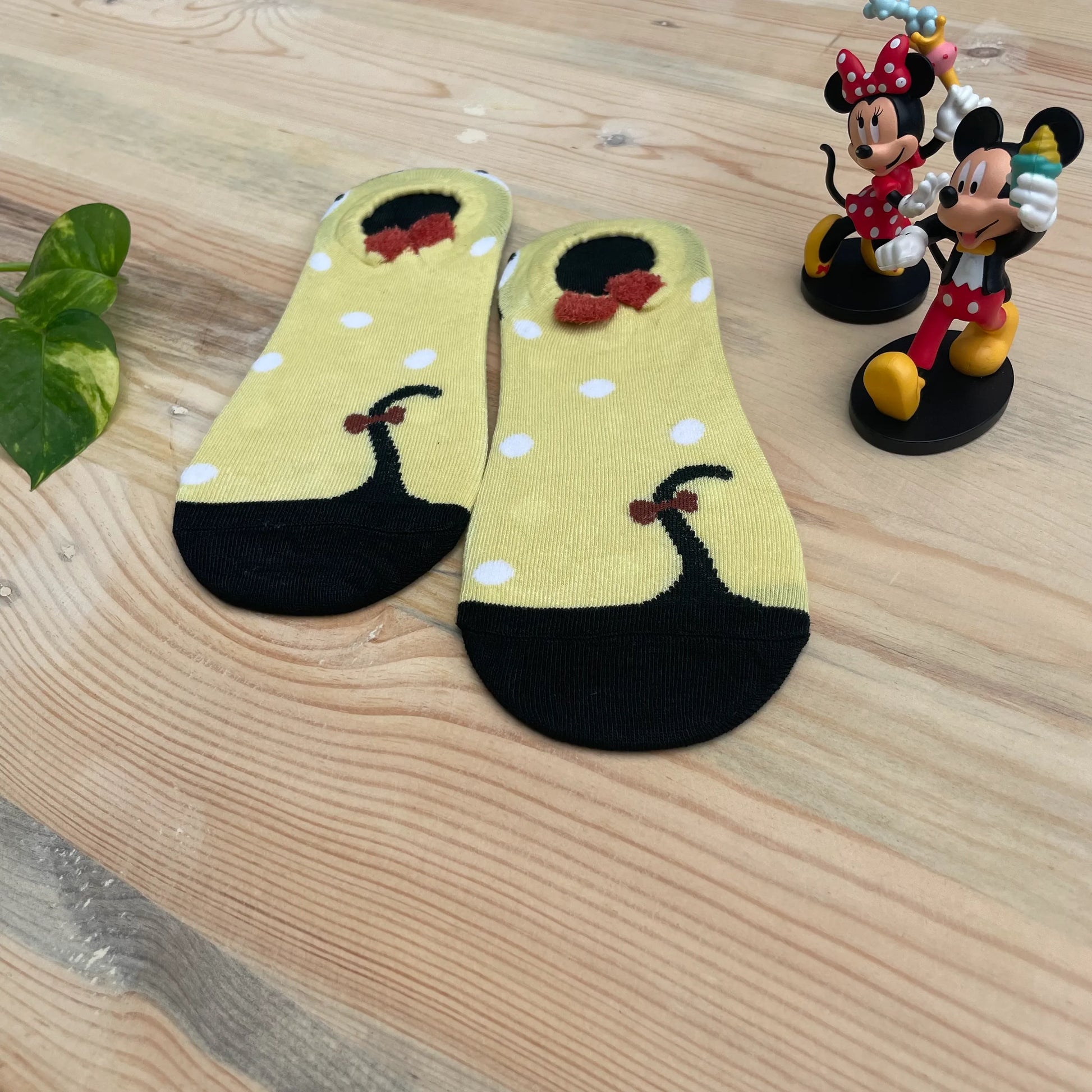 Cat Tail No-Show Socks – Yellow Polka Dot Design  Lazzy Socks India