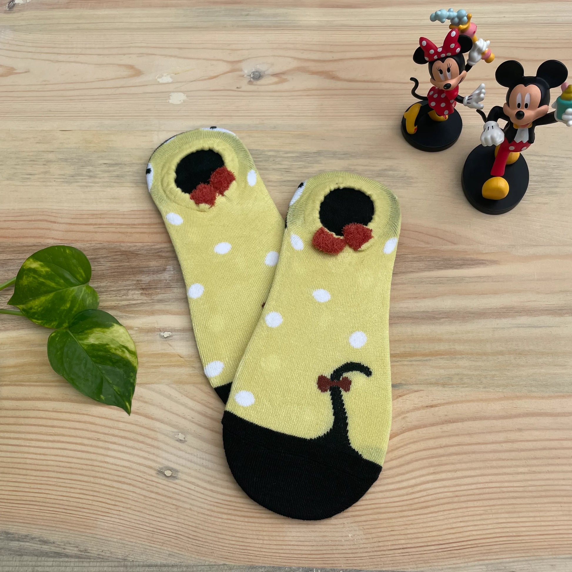 Cat Tail No-Show Socks – Yellow Polka Dot Design  Lazzy Socks India